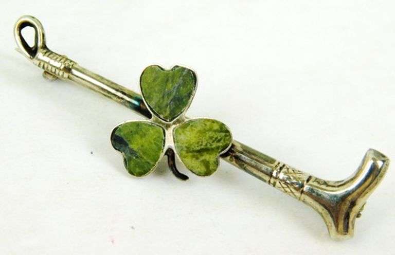 Antique Sterling Riding Crop with Clover Pin