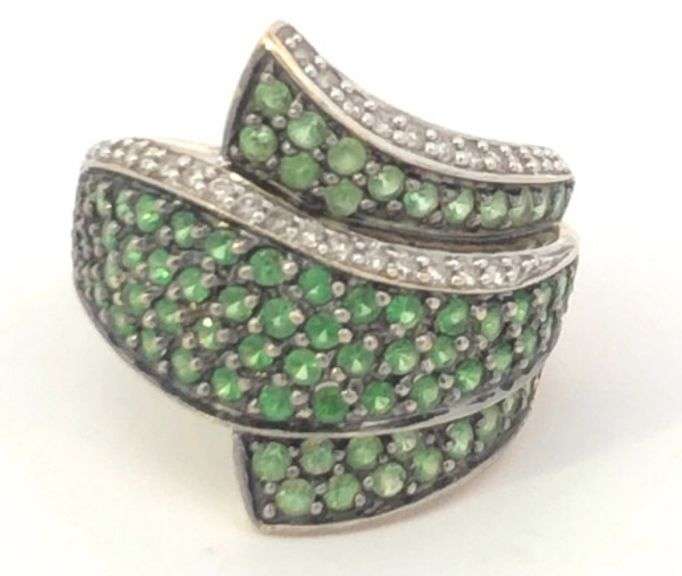 14K Yellow Gold Staurino Fratelli Pave Emerald Diamond Ring