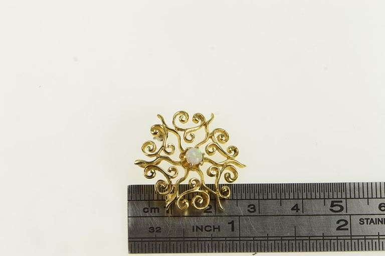 18K Yellow Gold Ornate Opal Swirl Vintage Filigree Pendant