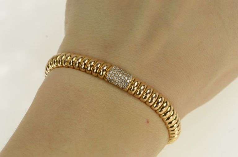 18K Rose Gold Pave Diamond 8mm Omega Chain Statement Bracelet
