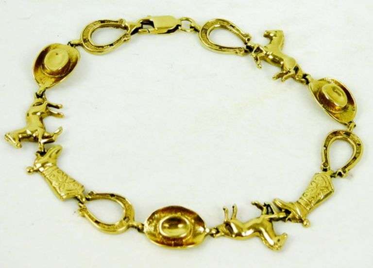 Wonderful 10K Gold Western Theme Bracelet