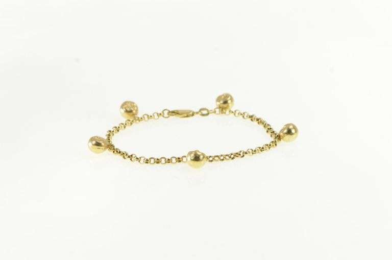14K Yellow Gold Vintage Puffy Moon Face Fringe Tassel Chain Bracelet