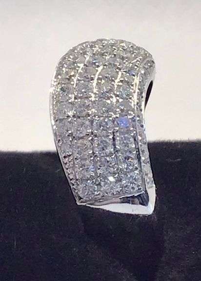 STUNNING 14K WHITE GOLD WAVE CLUSTER DIAMOND RING