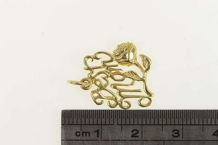 14K Yellow Gold Best Mom Rose Flower Mother's Day Charm/Pendant
