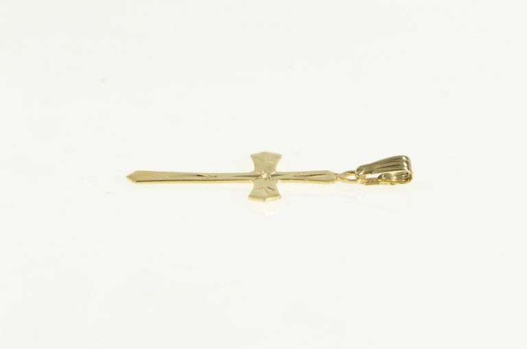 14K Yellow Gold Diamond Inset Retro Cross Christ Faith Charm/Pendant