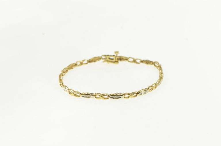 10K Yellow Gold Diamond Inset Vintage Statement Tennis Bracelet