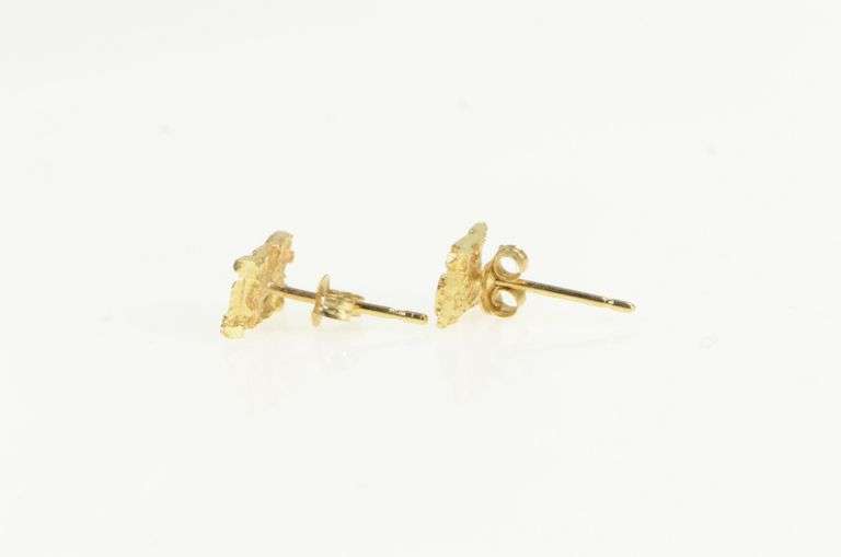14K Yellow Gold Textured Nugget Square Vintage Stud Earrings