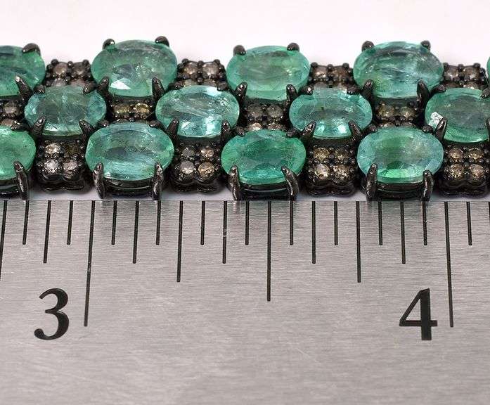 Captivating Brand New European 27.00CTW Oval Shaped Emerald-Cut Emerald & 1.85CTW Diamond Bracelet