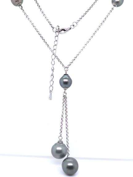 925 Sterling Silver Grey Parl Lariat Necklace with Pearl Dangle Earrings