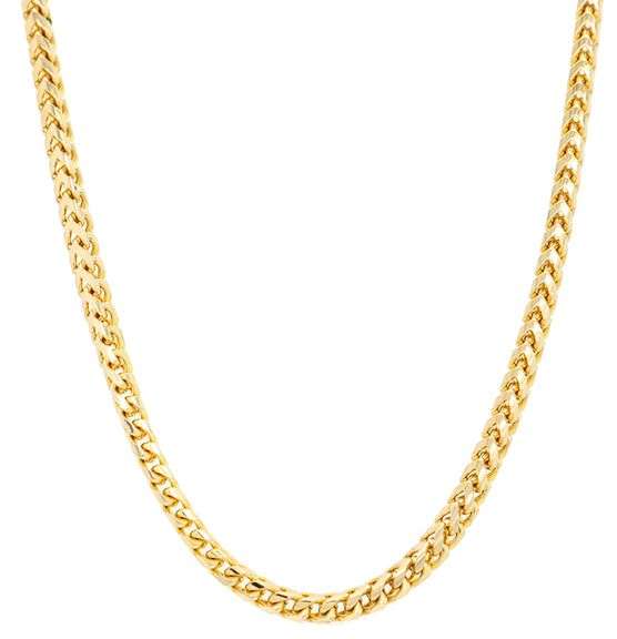 Italian 2.25MM Polished Franco Box Wheat Chain Necklace in 18K