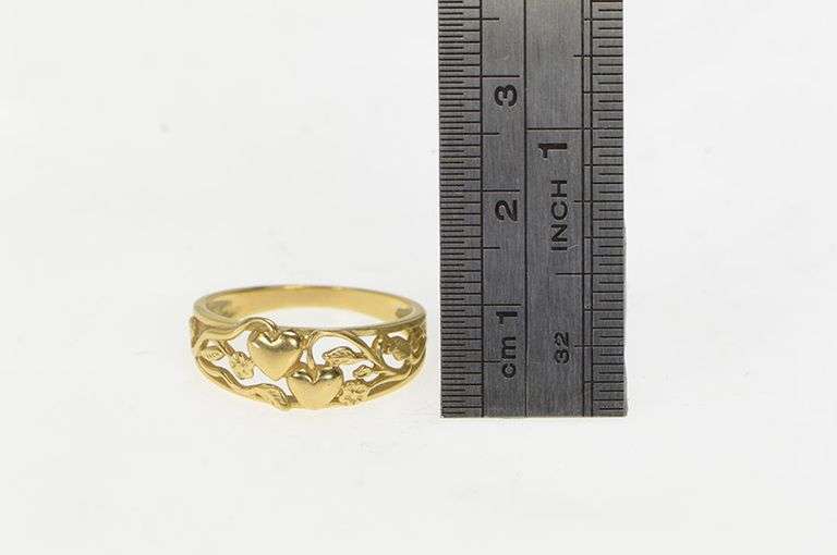 14K Yellow Gold Ornate Heart Design Love Vine Statement Ring