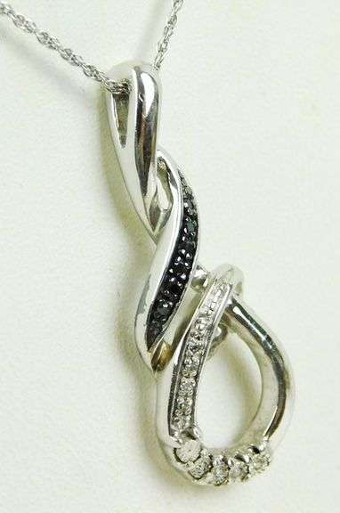 Sterling Black & White Diamond Pendant & Chain