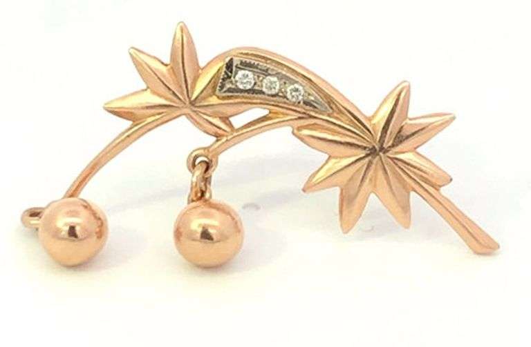 14K Yellow Gold Diamond Shooting Star Comet Tassel Charm Pin/Brooch