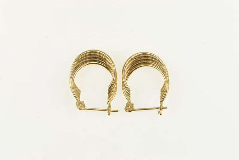 14K Yellow Gold 18.1mm Twist Design Vintage Statement Hoop Earrings