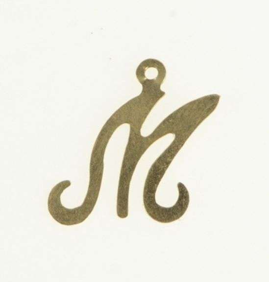14K Yellow Gold W M Cursive Letter Monogram Name Initial Charm/Pendant