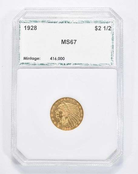 MS67 1928 $2.50 Indian Head Gold Quarter Eagle - Graded PCI