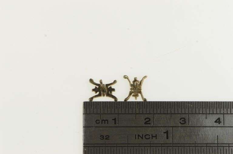 14K Yellow Gold Chinese Style Vintage Statement Stud Earrings