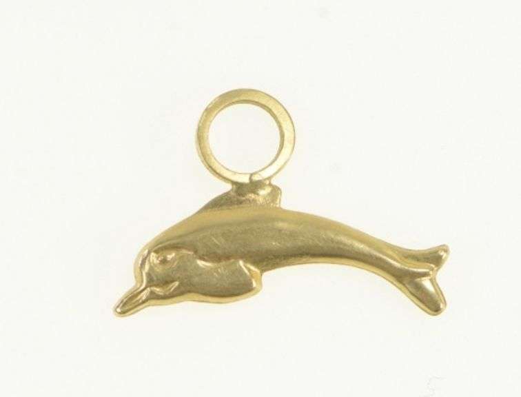 14K Yellow Gold Dolphin Jumping Vintage Ocean Animal Charm/Pendant