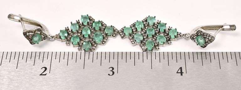Elegant 7.10CTW Emerald & 0.96CTW Diamond Earrings in Sterling Silver