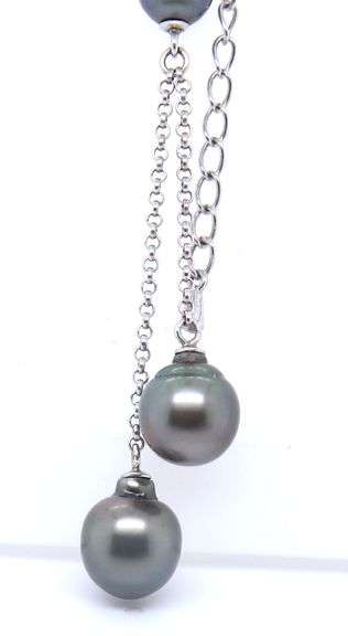 925 Sterling Silver Grey Parl Lariat Necklace with Pearl Dangle Earrings