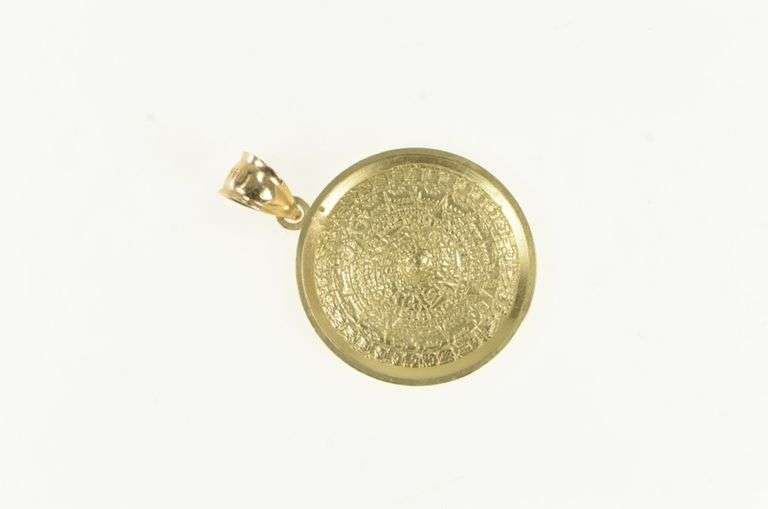 14K Yellow Gold Ancient Mayan Calendar Vintage Medallion Charm/Pendant