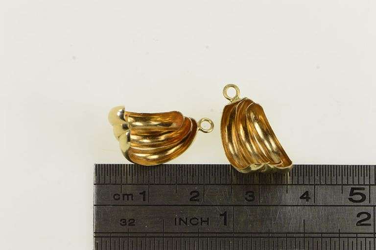 14K Yellow Gold Retro Curved Scalloped Stud Enhancer Earrings