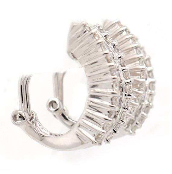 2.00ctw Baguette and Round Diamond J Hoop Earrings in 18K