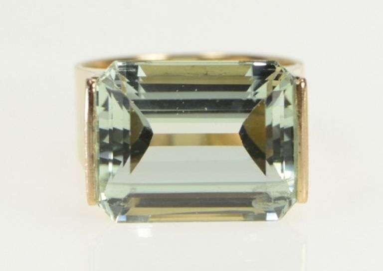 14K Yellow Gold Emerald Cut Aquamarine Vintage Statement Ring