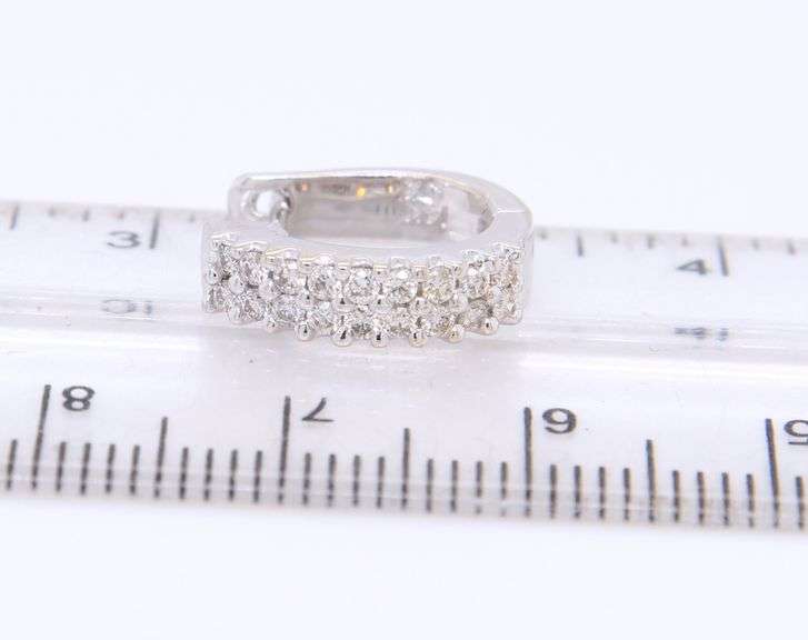 Stunning White Gold Two Row Diamond Huggie Earrings