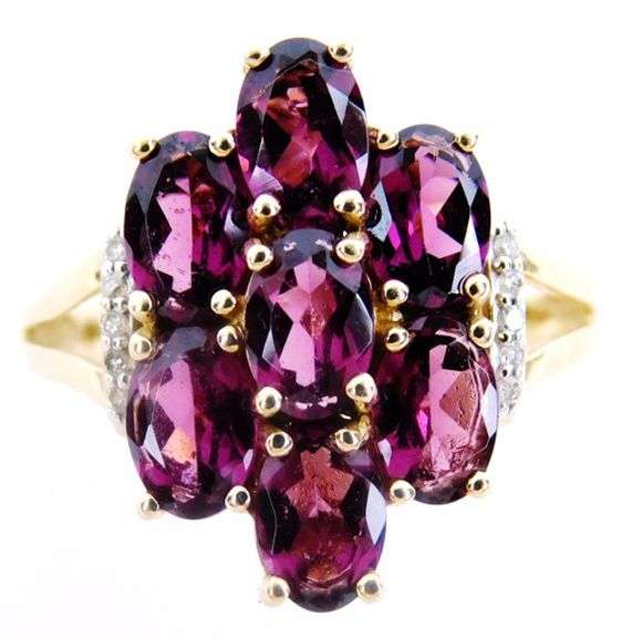 10K Vivid Grape Garnets & Diamonds Ring, 6.5