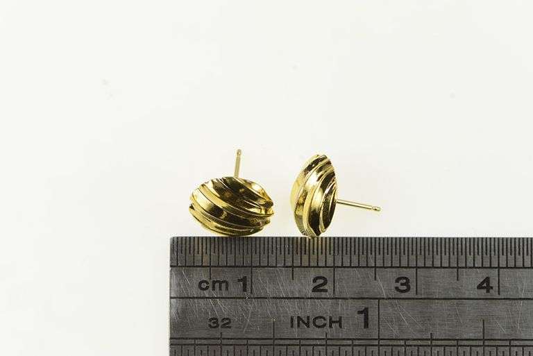 14K Yellow Gold Grooved Retro Geometric Statement Stud Earrings