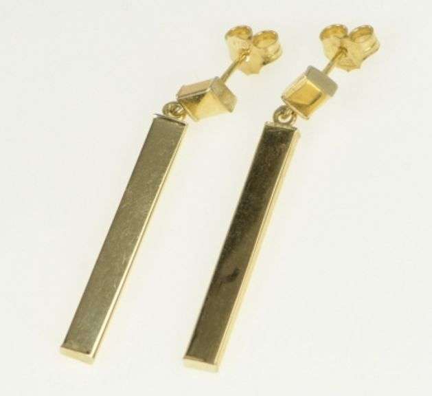 18K Yellow Gold Geometric Squared Bar Drop Dangle Statement Earrings