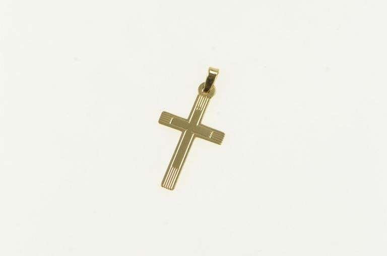 14K Yellow Gold Retro Cross Christian Faith Simple Pendant