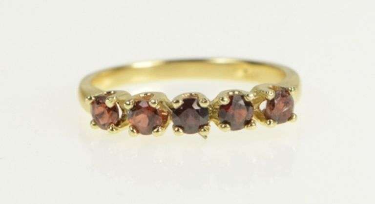 14K Yellow Gold Classic Five Stone Vintage Garnet Band Ring