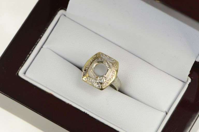 14K Yellow Gold Art Deco 6.5mm Diamond Engagement Setting Ring