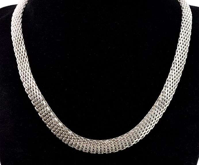 Vintage Wide Mesh Chain Necklace in Sterling Silver