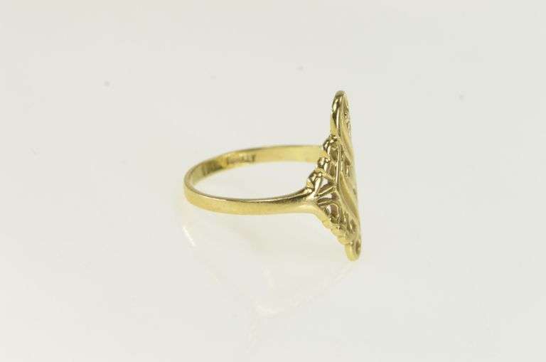 14K Yellow Gold Ornate Scroll Filigree Vintage Statement Ring