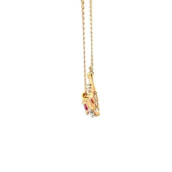 14K Yellow Gold Natural Oval Ruby Diamond Halo Chain Necklace