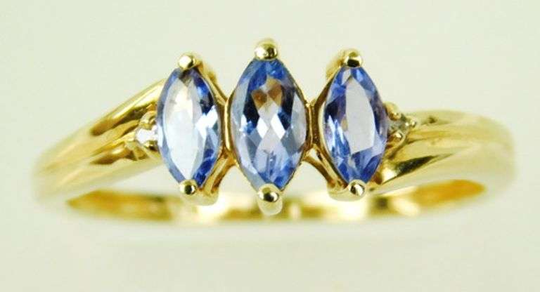 10K Tanzanite Ring with Diamond Accents, Size 6.75