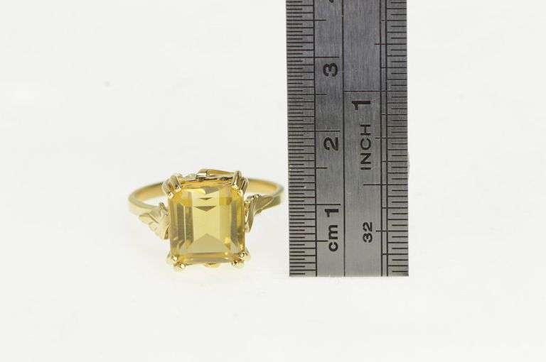 14K Yellow Gold Emerald Cut Citrine Ornate Cocktail Statement Ring
