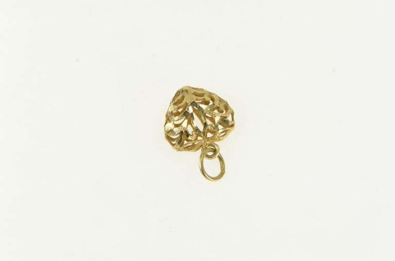 14K Yellow Gold Diamond Cut Filigree Puffy Heart Love Charm/Pendant