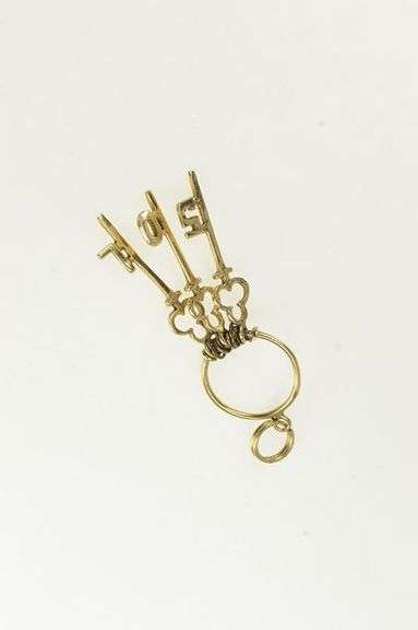14K Yellow Gold S O L Initial Monogram Skeleton Key Ring Charm/Pendant