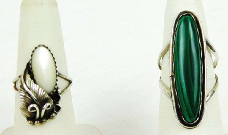 2 Vintage Sterling Gemstone Navajo Rings