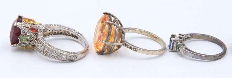 Group Lot of 6 Vintage 925 Sterling Silver Cubic Zirconia Rings