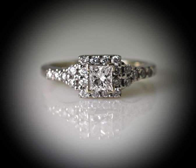 Sweet 14K Princess Cut Diamond Halo Ring