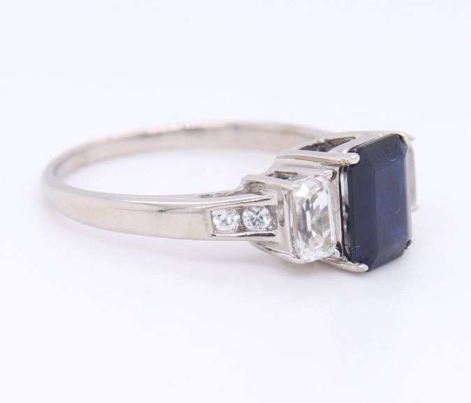Handsome White Gold Blue and White Sapphire Three Stone Ring