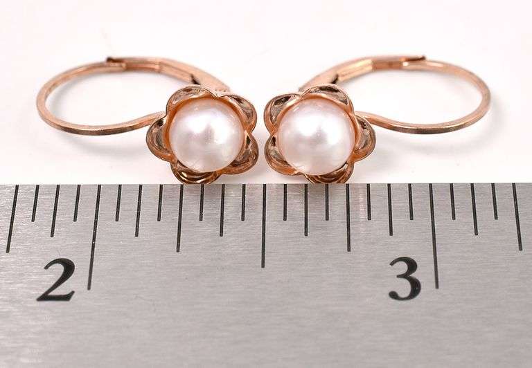 Adorable Flower Pearl Dangle Earrings In 14K Rose Gold