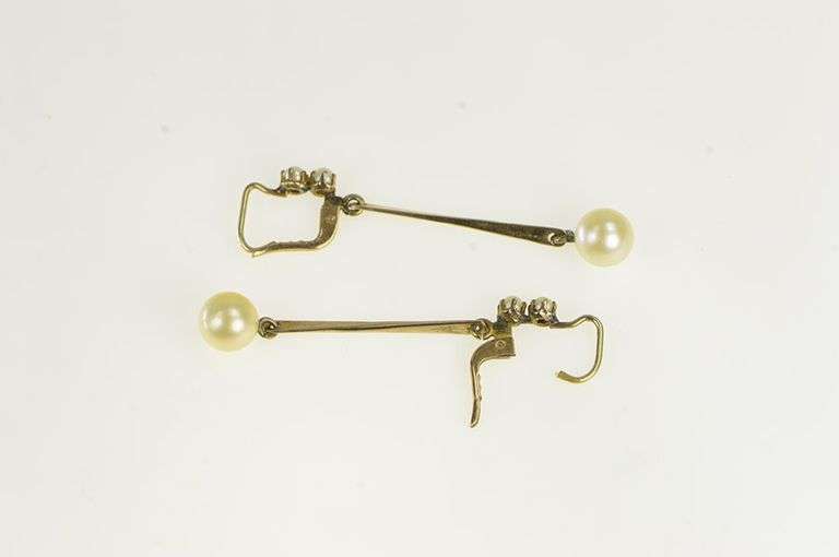 14K Yellow Gold Victorian Pearl Ornate Dangle Drop Earrings