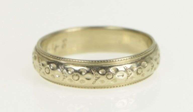 14K White Gold 4.8mm 1940's Ornate Blossom Wedding Band Ring