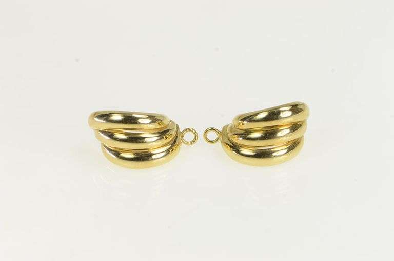 14K Yellow Gold Retro Curved Scalloped Stud Enhancer Earrings